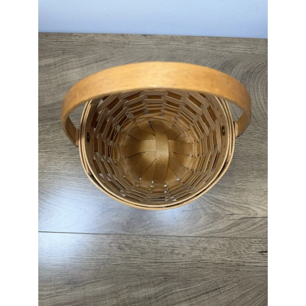 Vtg Longaberger Round Basket 1996 Swing Handle Handwoven Storage Classic Stain